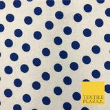 White with Royal Blue Polka Dot Spotted 100% Cotton Fabric Dress Craft RC361