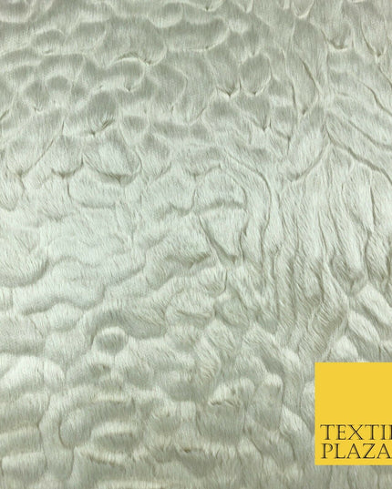 Luxury Ecru Ivory Soft Textured Waves Short Pile Faux Fur Fabric Material58"1412