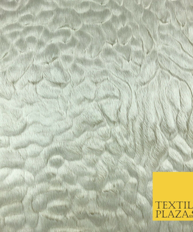 Luxury Ecru Ivory Soft Textured Waves Short Pile Faux Fur Fabric Material58"1412
