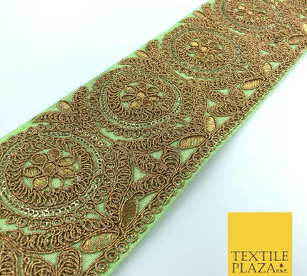 Apple Green Ornate Fancy Flower Zari Sequin Trimming Border Indian Ethnic (X57)