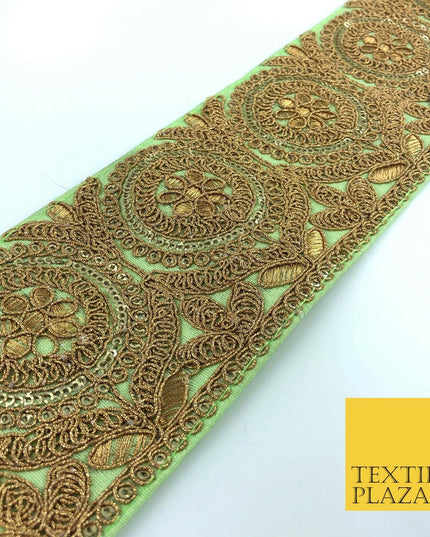 Apple Green Ornate Fancy Flower Zari Sequin Trimming Border Indian Ethnic (X57)
