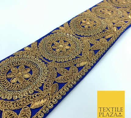 Royal Blue Ornate Fancy Flower Zari Sequin Trimming Border Indian Ethnic (X56)