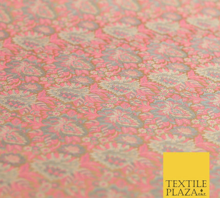 GOLD PINK Luxury PURE Benarsi Brocade Woven Dress Fabric Metallic Fancy 1740