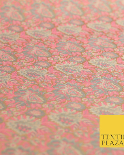 GOLD PINK Luxury PURE Benarsi Brocade Woven Dress Fabric Metallic Fancy 1740