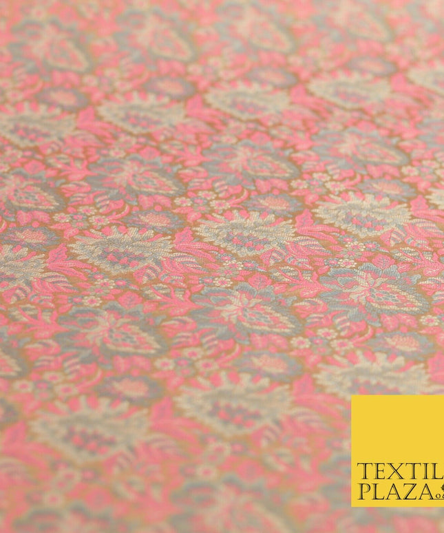 GOLD PINK Luxury PURE Benarsi Brocade Woven Dress Fabric Metallic Fancy 1740
