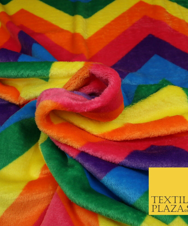 Colourful Rainbow Large Zig Zag SUPER SOFT Printed Cuddle Fleece Blankets 1774
