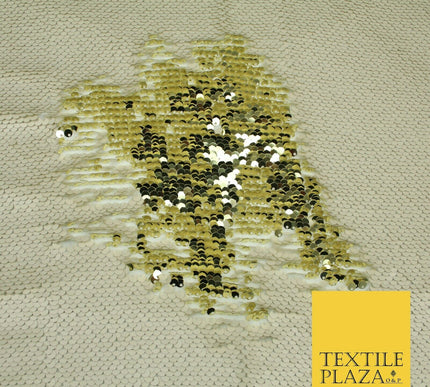 Reversible GOLD & CREAM MERMAID SEQUIN Fabric 2 Colour Way Changing Net 1815