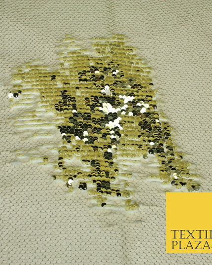 Reversible GOLD & CREAM MERMAID SEQUIN Fabric 2 Colour Way Changing Net 1815