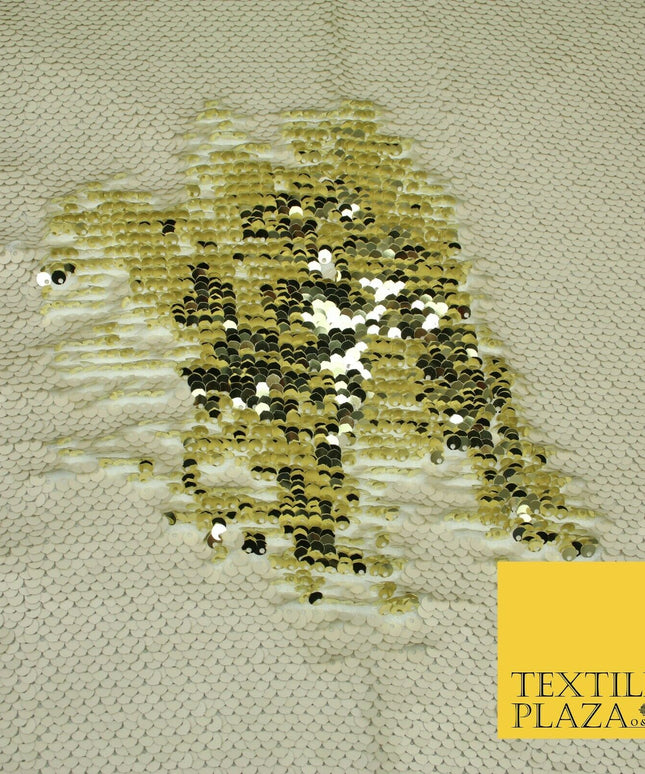 Reversible GOLD & CREAM MERMAID SEQUIN Fabric 2 Colour Way Changing Net 1815