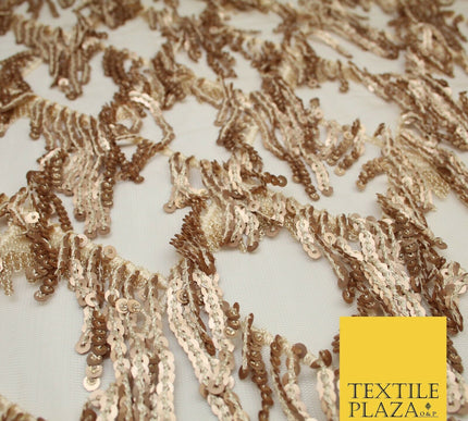 ROSE GOLD Sequin Embellished Tassel Net Lace Fancy Tulle Dancewear 1813