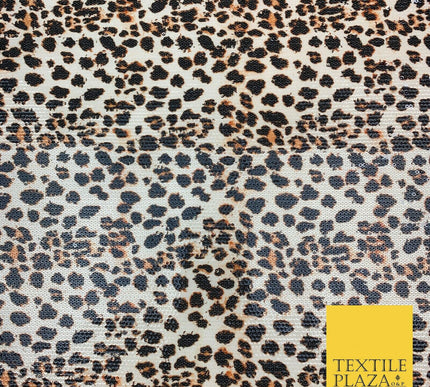 Beige Leopard Print Scuba Lycra Clear Sequin Dress Fabric Stretch Dancewear 1822