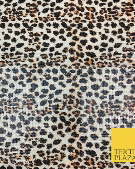 Beige Leopard Print Scuba Lycra Clear Sequin Dress Fabric Stretch Dancewear 1822