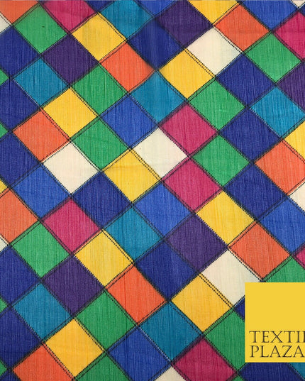Multi Colour Geometric Patchwork Harlequin Crinkle Chiffon Rainbow Circus 840