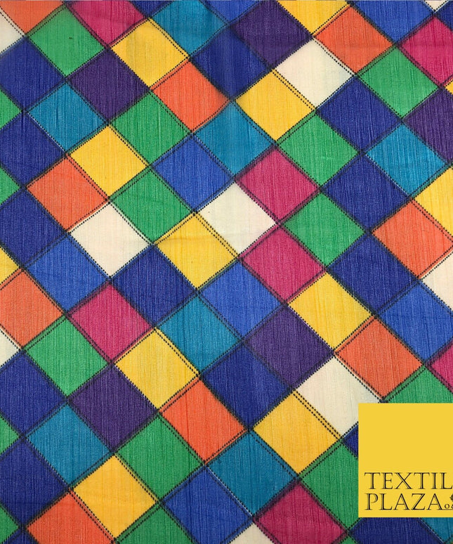 Multi Colour Geometric Patchwork Harlequin Crinkle Chiffon Rainbow Circus 840