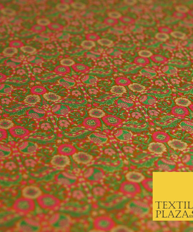 Mustard Luxury Intricate Floral PURE Benarsi Brocade Woven Dress FabricFancy1754
