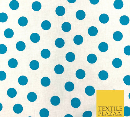 White with Turquoise Polka Dot Spot Spotted 100% Cotton Fabric Dress Craft RC360