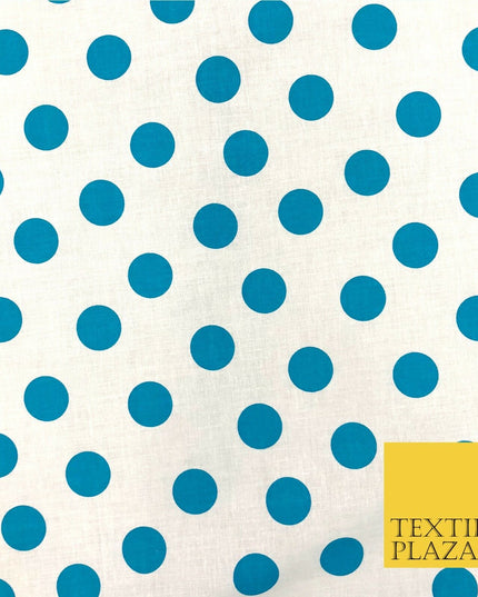 White with Turquoise Polka Dot Spot Spotted 100% Cotton Fabric Dress Craft RC360
