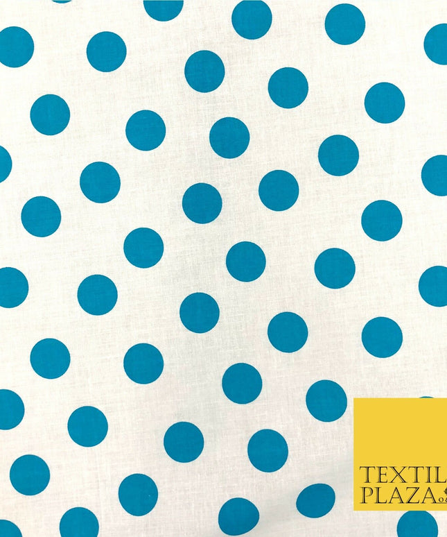 White with Turquoise Polka Dot Spot Spotted 100% Cotton Fabric Dress Craft RC360