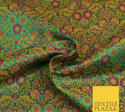 Green Luxury Intricate Floral PURE Benarsi Brocade Woven Dress Fabric Fancy 1750