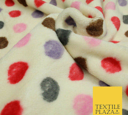 Super Soft Cream Red Multi Spotted Cuddle Fleece Double Sided Fabric 58" 1841