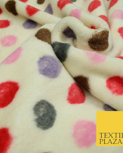 Super Soft Cream Red Multi Spotted Cuddle Fleece Double Sided Fabric 58" 1841