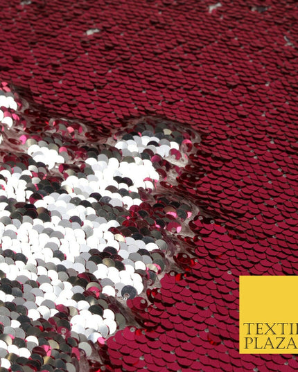 Reversible PINK & SILVER MERMAID SEQUIN Fabric 2 Colour Way Changing Net 1526