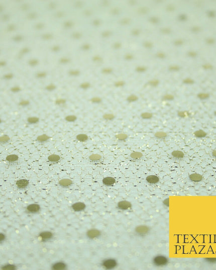 Cream Gold 4mm Sequin Hologram Stretch Fabric Sparkly Dress Dance Fancy 2253