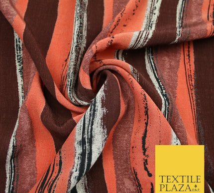 Vintage Striped Brown Terracotta Italian Printed Cupro Fabric Made In Italy 2612