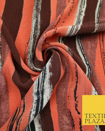 Vintage Striped Brown Terracotta Italian Printed Cupro Fabric Made In Italy 2612