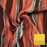 Vintage Striped Brown Terracotta Italian Printed Cupro Fabric Made In Italy 2612