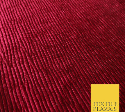Premium Deep Maroon Ribbed Striped Raised Velvet Velour Dress Fabric 1850