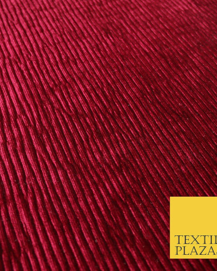 Premium Deep Maroon Ribbed Striped Raised Velvet Velour Dress Fabric 1850