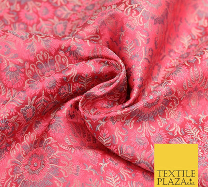 Pink Luxury Flowers PURE Benarsi Brocade Woven Dress Fabric Fancy 1745