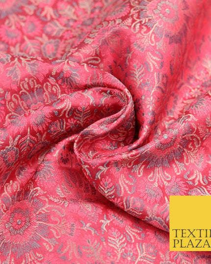Pink Luxury Flowers PURE Benarsi Brocade Woven Dress Fabric Fancy 1745