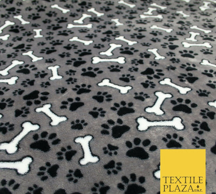 Grey Dog Bone Paws SUPER SOFT Printed Cuddle Fleece Bed Blankets Craft 1776