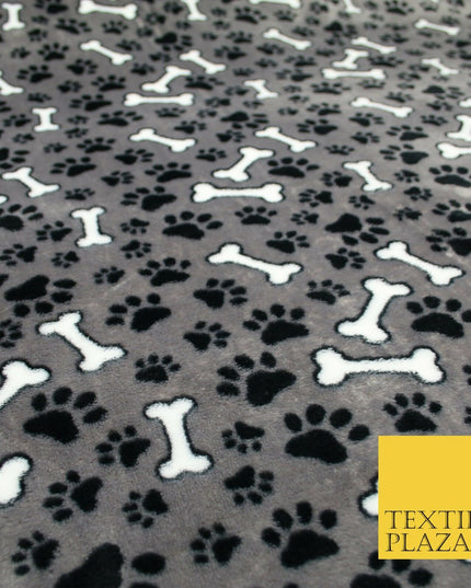 Grey Dog Bone Paws SUPER SOFT Printed Cuddle Fleece Bed Blankets Craft 1776