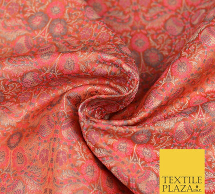 Peach Luxury Intricate Floral PURE Benarsi Brocade Woven Dress Fabric Fancy 1753