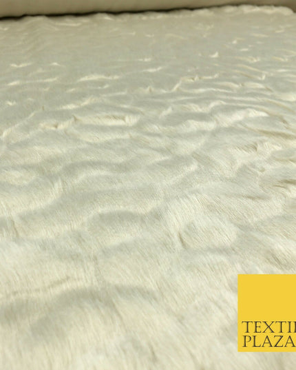 Luxury Ecru Ivory Soft Textured Waves Short Pile Faux Fur Fabric Material58"1412