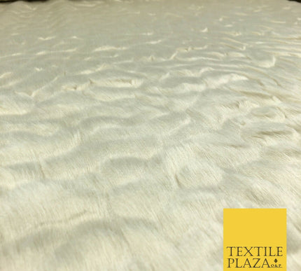 Luxury Ecru Ivory Soft Textured Waves Short Pile Faux Fur Fabric Material58"1412