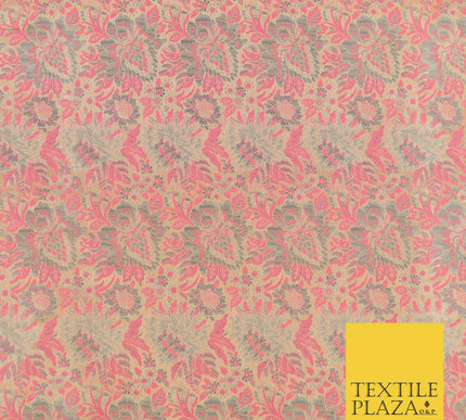 GOLD PINK Luxury PURE Benarsi Brocade Woven Dress Fabric Metallic Fancy 1740