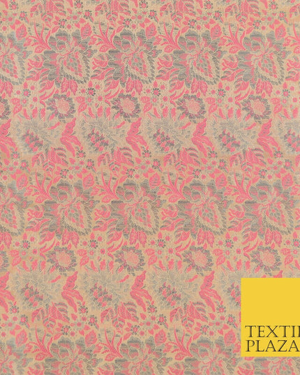 GOLD PINK Luxury PURE Benarsi Brocade Woven Dress Fabric Metallic Fancy 1740