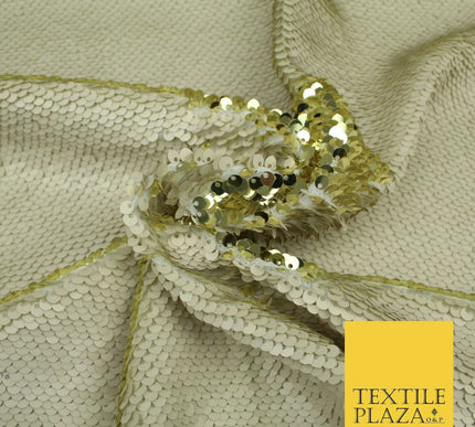 Reversible GOLD & CREAM MERMAID SEQUIN Fabric 2 Colour Way Changing Net 1815