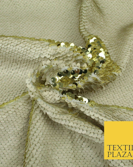 Reversible GOLD & CREAM MERMAID SEQUIN Fabric 2 Colour Way Changing Net 1815