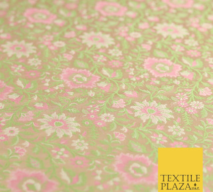 Gold Green Luxury Flowers PURE Benarsi Brocade Woven Dress Fabric Fancy 1747