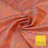 Orange Pink Luxury Paisleys PURE Benarsi Brocade Woven Dress Fabric Fancy 1749