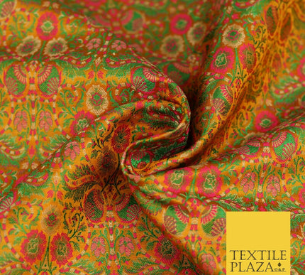 Mustard Luxury Intricate Floral PURE Benarsi Brocade Woven Dress FabricFancy1754