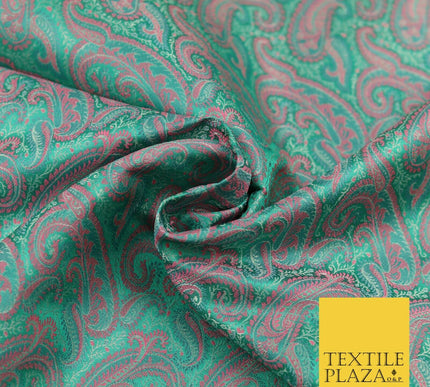 AQUA PINK Luxury Paisley PURE Benarsi Brocade Woven Dress Fabric Fancy 1741