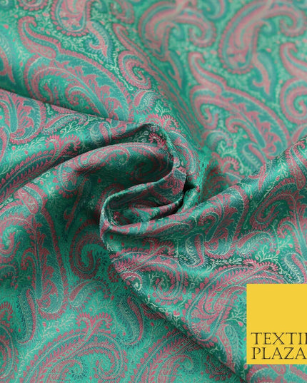 AQUA PINK Luxury Paisley PURE Benarsi Brocade Woven Dress Fabric Fancy 1741