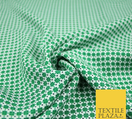 White Green Irish Four Leaf Clover St Patrick's Day Rayon Printed Viscose Fabric