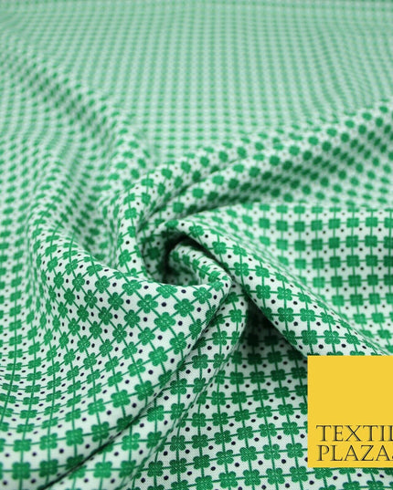 White Green Irish Four Leaf Clover St Patrick's Day Rayon Printed Viscose Fabric